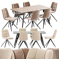 Modern Dining Table Set With Beige Upholstered Chairs Wooden Top And Metal Legs