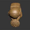 Golden Astronaut Sculpture Kneeling Holding Decorative Flower Like Disc With Metallic Finish