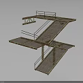 Industrial Metal Staircase And Platform Structure With Interconnected Grated Steps And Railings
