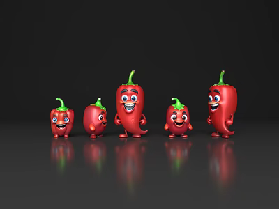 Chili cartoon chili head chili ghost face cartoon personification chili fruit vegetable cartoon material cartoon elements 3d model