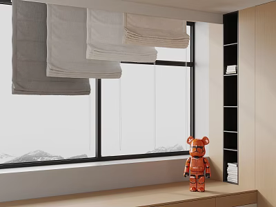 Stylish Window Blinds In Gray And White For Modern Room Interior With Decorative Bear 3d model