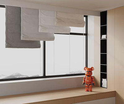 Stylish Window Blinds In Gray And White For Modern Room Interior With Decorative Bear 3d model