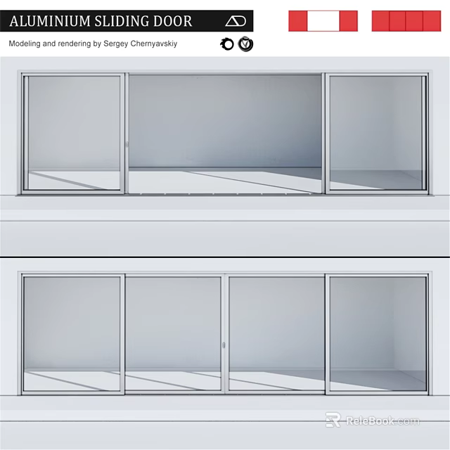 Modern Interior Swing Doors With Glass Panels And White Frames Design 3d model 