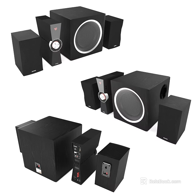 Modern Home Audio Speaker System With Subwoofer And Satellite Speakers 3d model 