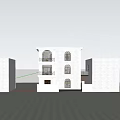 Detached Villa With White Exterior Multi Storey Design And Paved Courtyard