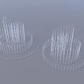 Outdoor Decorative Garden Ornament With Two Circular Structures And Slender Transparent Pillars