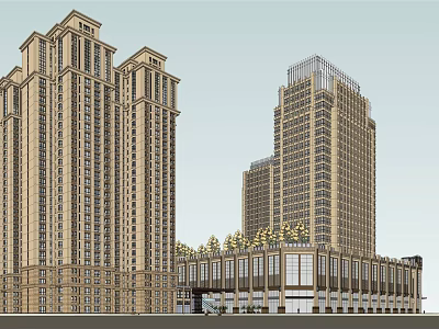 Modern Commercial Complex With High Rise Buildings Retail Spaces And Glass Facade 3d model