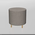 Stylish Gray Round Footstool With Linen Fabric And Wooden Legs For Home Decor