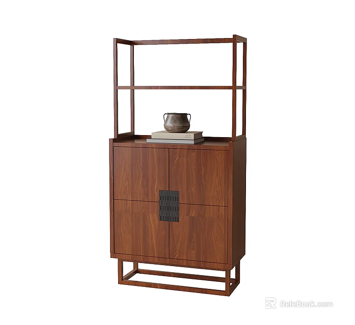 Modern Wooden Decorative Cabinet With Open Shelf And Ceramic Jar On Top 3d model 