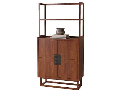 Modern Wooden Decorative Cabinet With Open Shelf And Ceramic Jar On Top 3d model