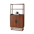 Modern Wooden Decorative Cabinet With Open Shelf And Ceramic Jar On Top