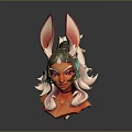Game Movie Character With Rabbit Ears White Long Hair Green Headpiece And Orange Skin