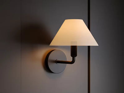 Modern Minimalist Wall Lamp on Dark Wall With Cream White Lampshade And Metal Base 3d model