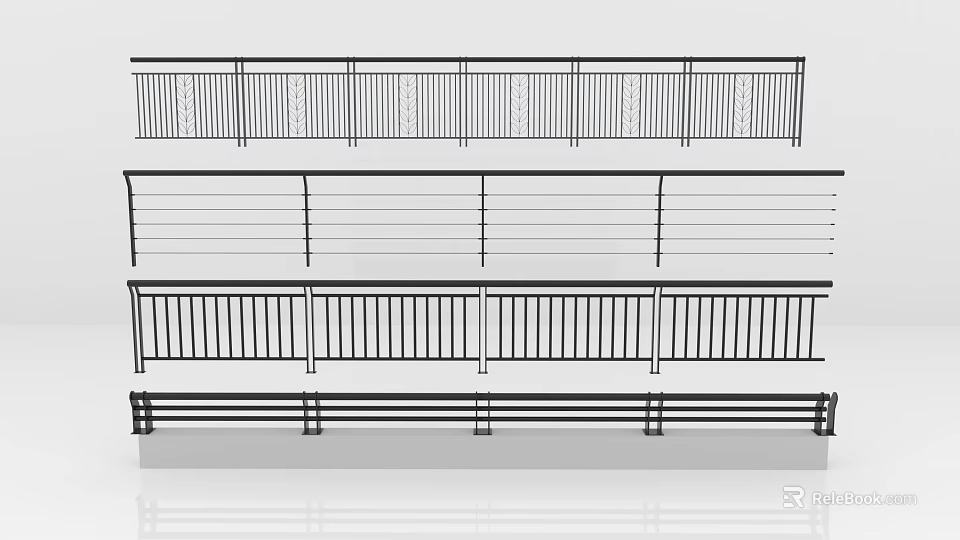 Various Modern Railing Designs With Horizontal Vertical Bar And Cable Patterns 3d model