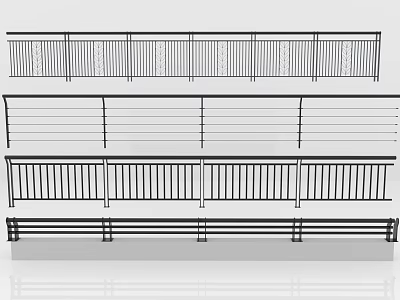 Various Modern Railing Designs With Horizontal Vertical Bar And Cable Patterns 3d model