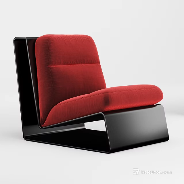 Modern Red Leisure Chair With Black Frame And Unique Structural Design 3d model