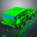 Green Military Truck Model 3D Rendered With Multiple Wheels Blue Windshield Dark Background And Reflection