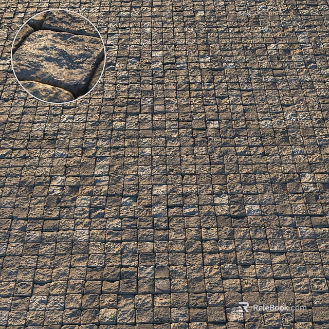 Natural Stone Ground Paved With Textured Interlocking Square Tiles And Rough Surface 3d model 