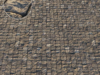 Natural Stone Ground Paved With Textured Interlocking Square Tiles And Rough Surface 3d model