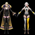 Two Game Movie Characters With Black Gold Robe Silver Yellow Armor And Blonde White Hair