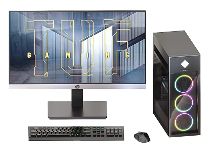 TUF Gaming Computer Setup With Monitor RGB PC Case Keyboard And Mouse 3d model