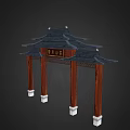 Traditional Chinese Archway With Black Roof Wooden Pillars White Bases And Carved Plaque