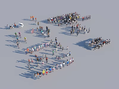 Large Group of People Gathering in Open Area With Diverse Positions and Activities 3d model