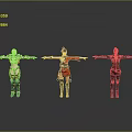 Three 3D Female Characters In Standing Pose With Outstretched Arms And Different Costumes
