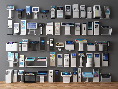 Diverse Commercial Equipment Including POS Terminals Self Service Kiosks and Payment Devices on 3d model