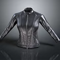Stylish Black Fitted Leather Jacket With Stand Collar Front Zipper Design 3d model
