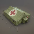 Medical Canvas Tent With Red Cross Symbol And Support Poles Entrance