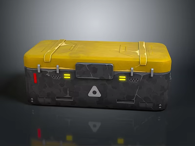 Yellow And Black Utility Storage Box With Straps Indicator Lights And Triangle Symbol 3d model