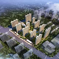 Modern Aerial Planning of Urban Residential Area with High Rise Buildings Greenery and Roads