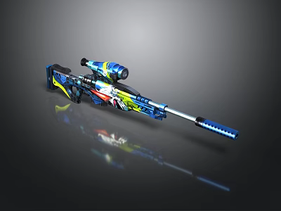 Colorful Sniper Rifle With Modern Decorative Paintwork And Scope Design Elements 3d model