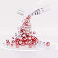 Art Installation Featuring Silver Bottle Pouring Red And Silver Spheres Into Pile With Reflection 3d model