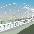 Modern Arch Bridge Design With White Steel Frame Green Railings And Blue Sky Background