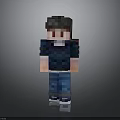 Pixelated Minecraft Character With Dark Hair Blue Pants And White Shoes