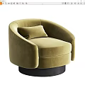 Cream Velvet Single Sofa With Round Back Curved Arms And Matching Pillow