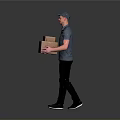 A Man Wearing Cap Walking And Holding Two Cardboard Boxes