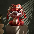 Plush Red Snake Pet Toy With Traditional Lion Head Hat And Tassel Decoration