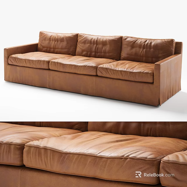 Elegant Brown Leather Two Seater Sofa Modern Design With Comfortable Cushions 3d model 
