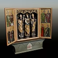 Colorful Religious Triptych Painting With Central Madonna And Golden Robed Saints