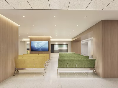 Modern Hospital Outpatient Clinic Waiting Area With Seating And Screens 3d model