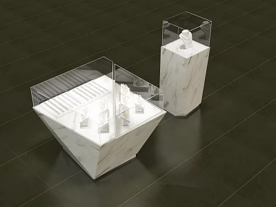 Modern Display Shelves with Marble Base and Transparent Glass Cover for Exhibits 3d model