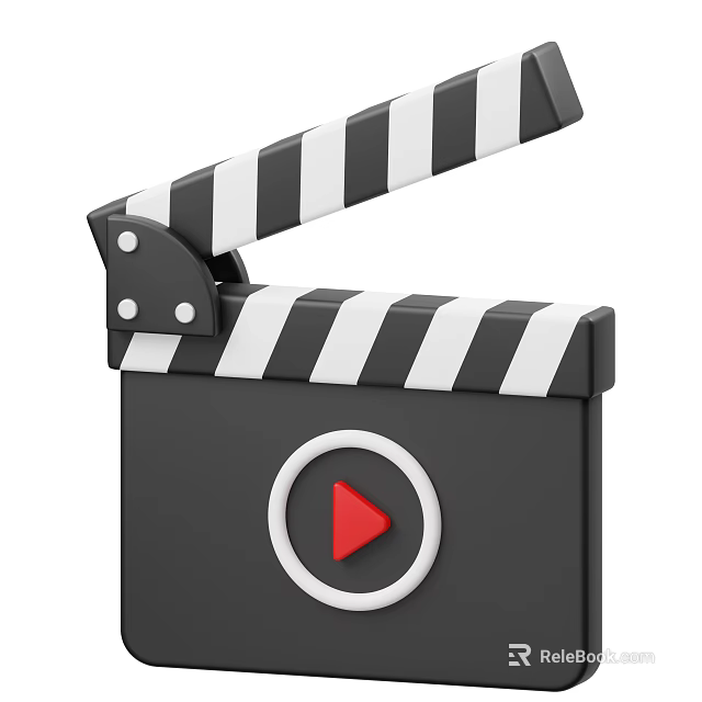Decorative Ornament Set with Clapperboard Black White Stripes and Red Play Button 3d model 