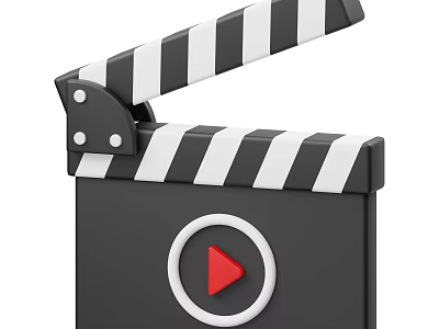 Decorative Ornament Set with Clapperboard Black White Stripes and Red Play Button 3d model