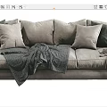 Light Gray Multi Seater Sofa With Cozy Pillows And Throw Blanket 3d model