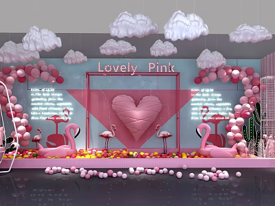 Modern Milk Tea Shop Online Celebrity Shop Flamingo Balloon Bubble Bar 3d model