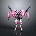 Futuristic Mechanical Robot Character With Pink White Armor Wings And Weapons