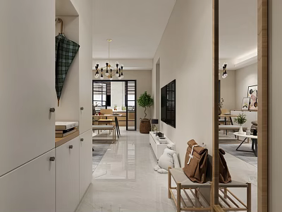 Modern Living Dining Room Interior With Open Layout Sofa Dining Table And Chandelier 3d model